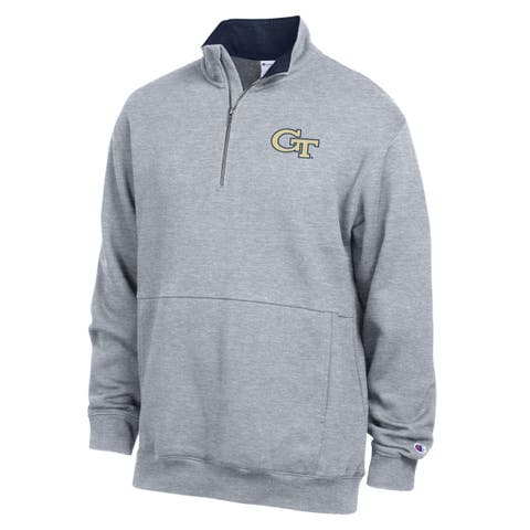 Men's Champion  Heather Gray Georgia Tech Yellow Jackets Fleece Quarter-Zip Pullover