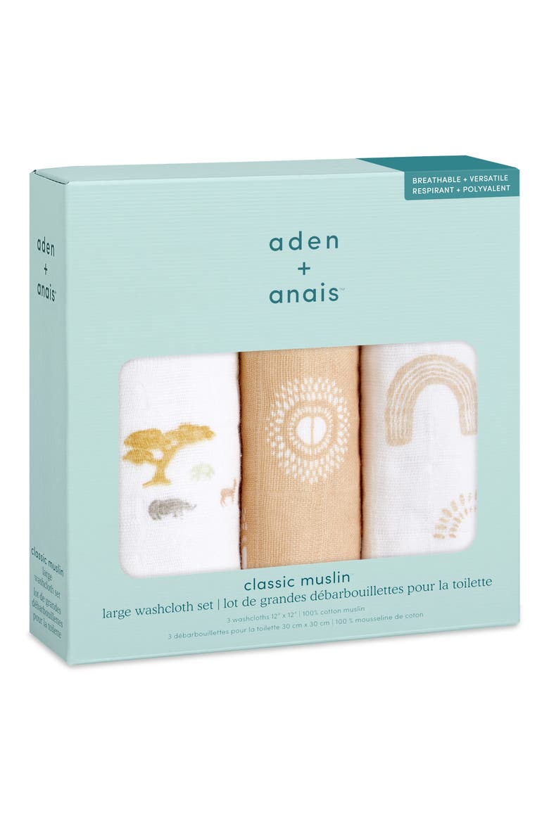 3-Pack Assorted Cotton Muslin Washcloth Set, Main, color, KEEP RISING TAN