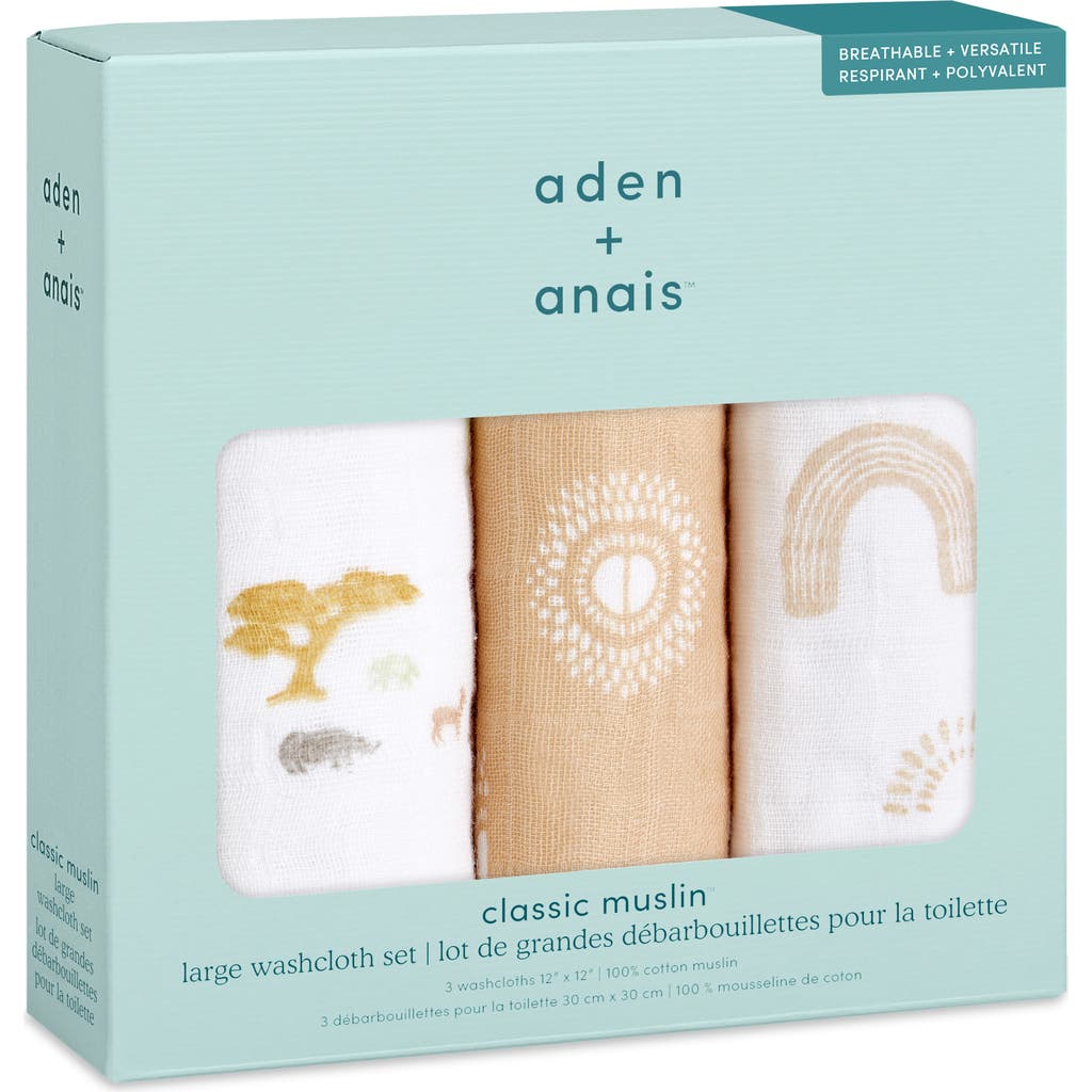 aden + anais 3-Pack Assorted Cotton Muslin Washcloth Set in Keep Rising Tan  product