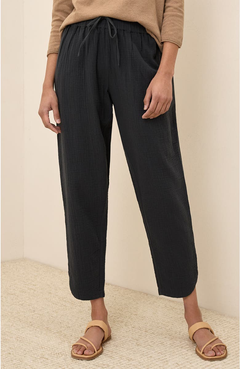 Pact Organic Cotton Coastal Double Gauze Tapered Pull-On Pant, Alternate, color, Black