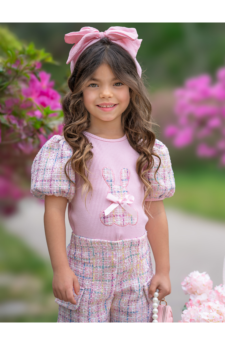 Mia Belle Girls Chic Embroidered Bunny Top and Tweed Girls Short Set, Alternate, color, Pink
