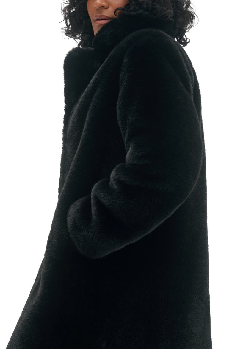 Savannah Faux Fur Longline Coat, Alternate, color, BLACK