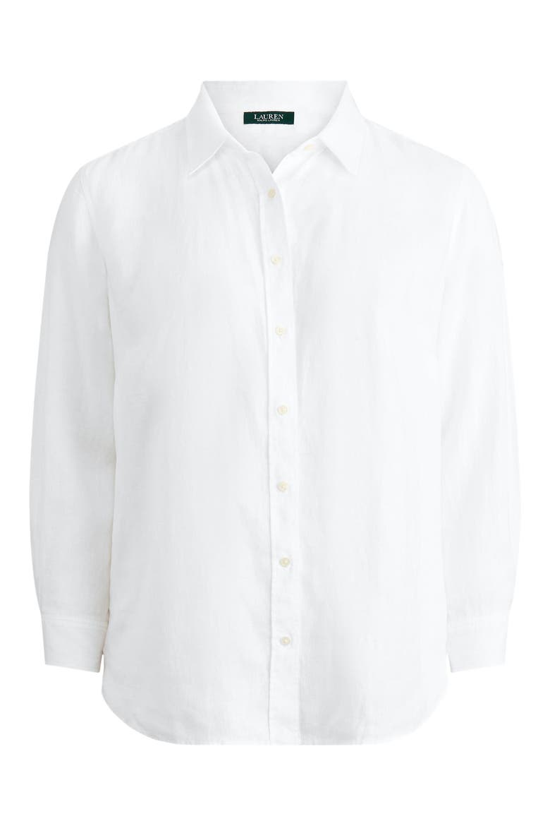 Relaxed Fit Linen Roll Tab Sleeve Shirt, Alternate, color, WHITE