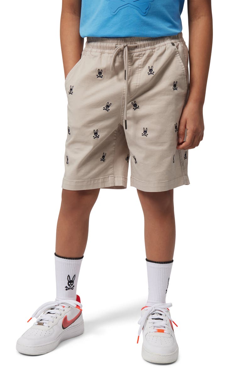 Psycho Bunny Kids' Isles Embroidered Drawstring Shorts, Alternate, color, 