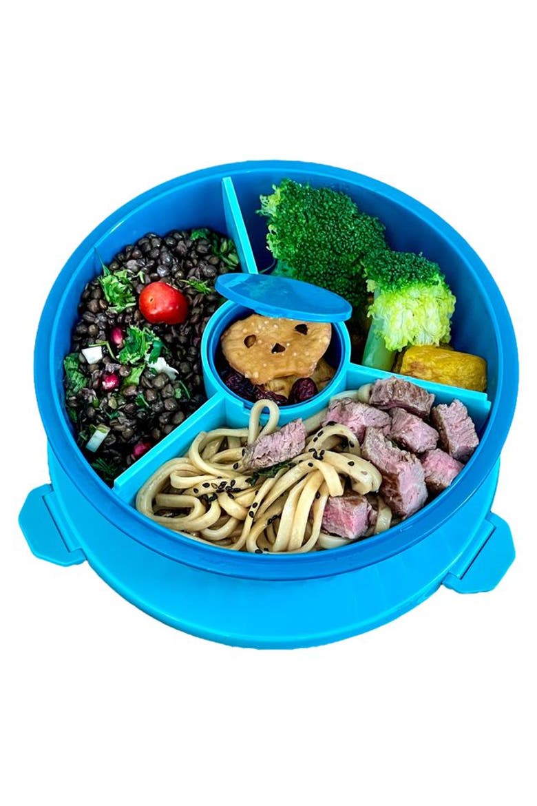 Bento-Style Salad Bowl with 3-Part Divider and Dip Cup, Main, color, Lagoon Blue