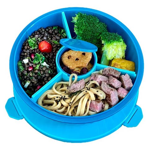 Bento-Style Salad Bowl with 3-Part Divider and Dip Cup