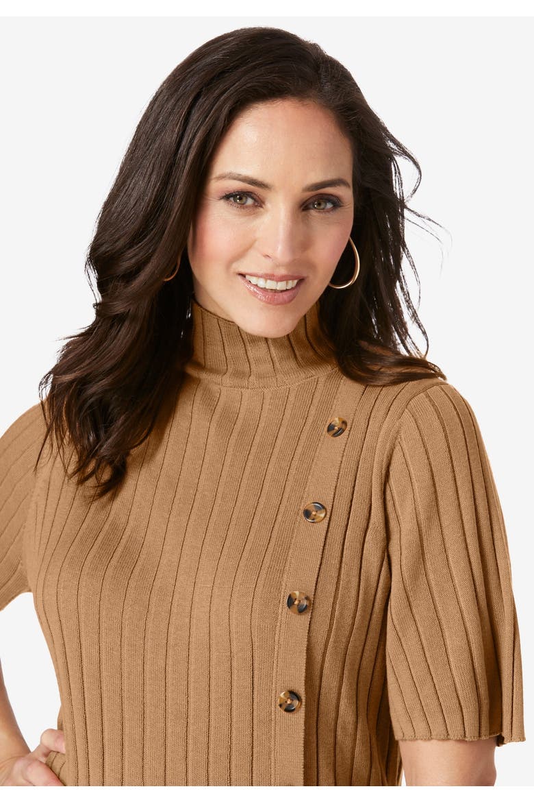 Button Front Sweater Dress, Alternate, color, DARK OLIVE GREEN