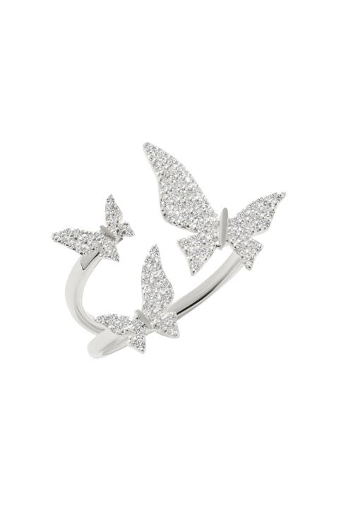 Three Butterfly Pave Diamond Open Ring