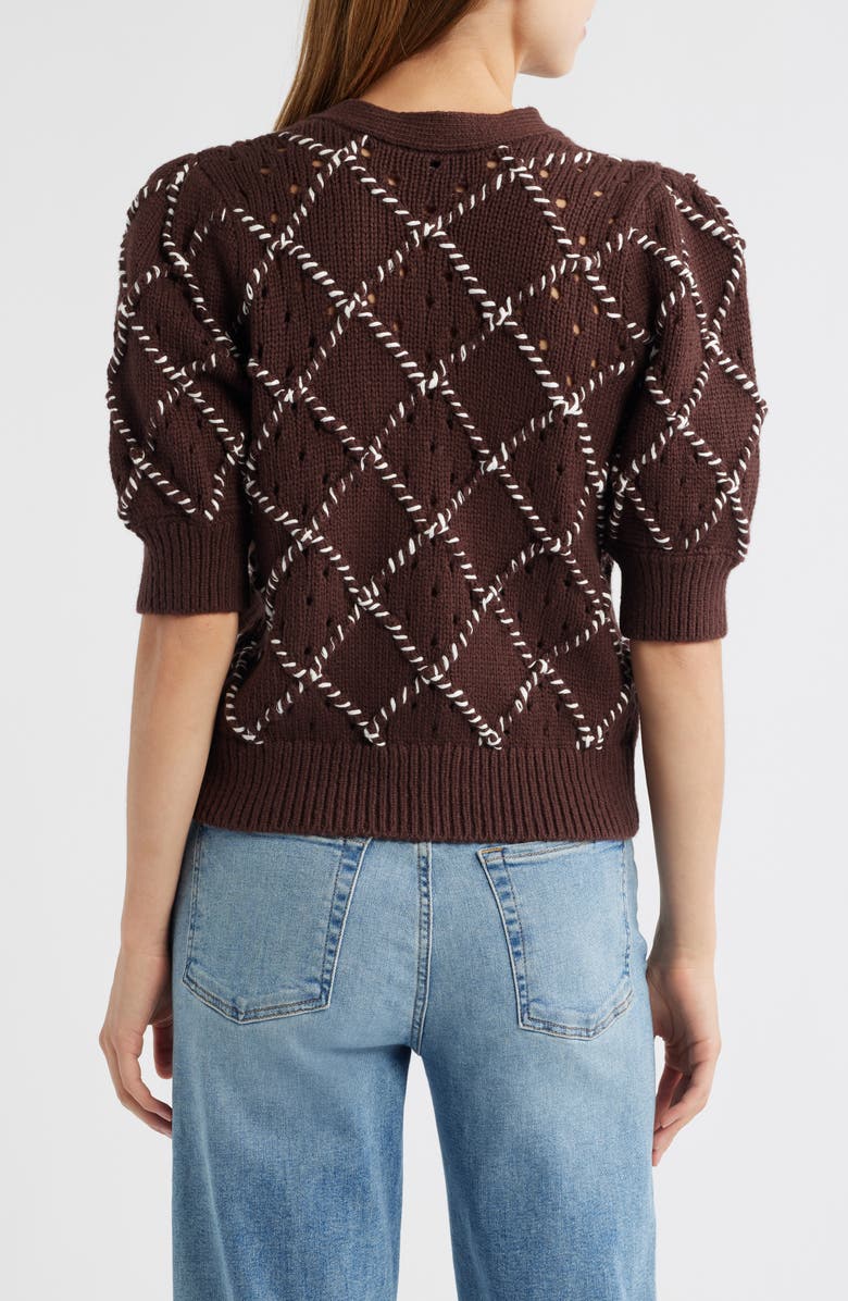 Rails Isla Whipstitch Elbow Sleeve Cardigan, Alternate, color, Espresso Ivory