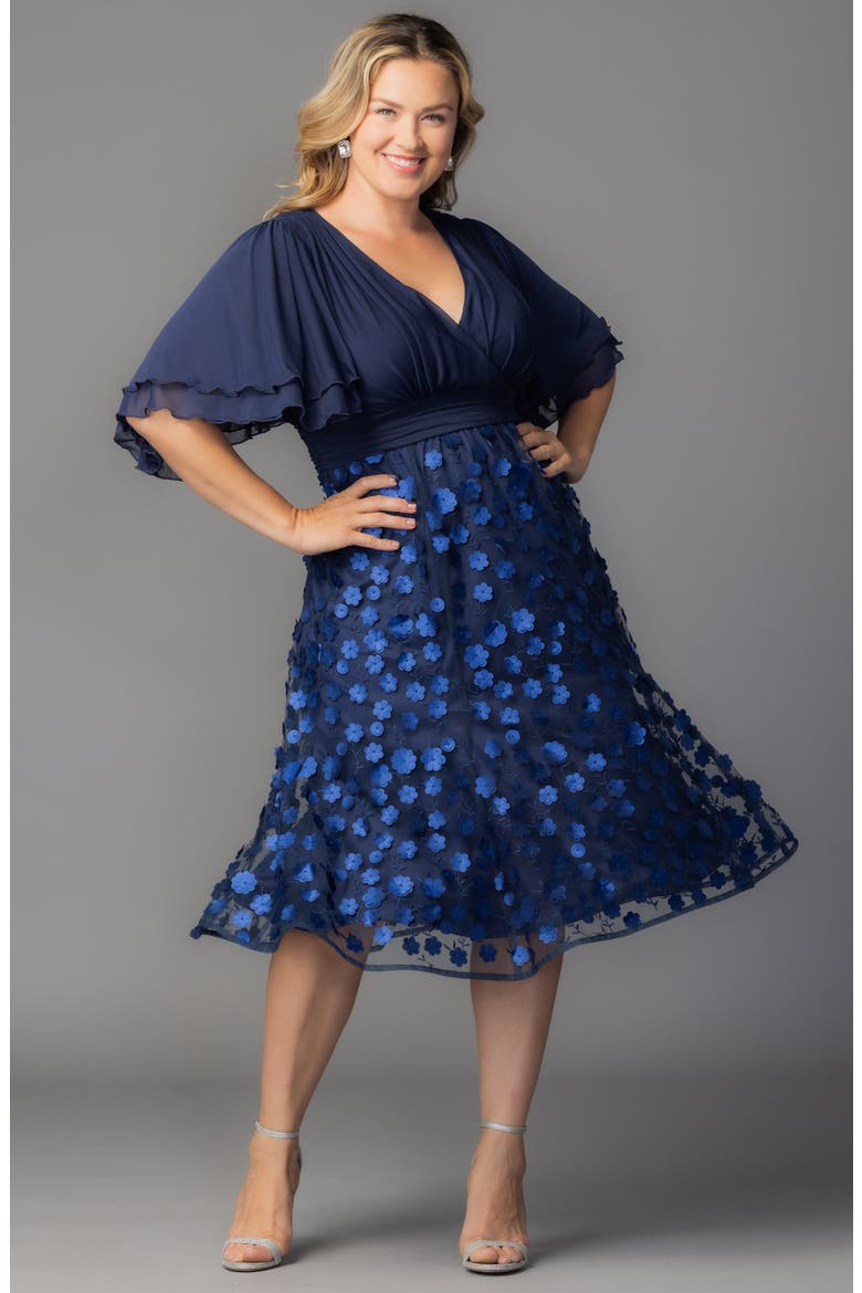 Pretty Petals Flutter Sleeve Cocktail Dress, Alternate, color, NAVY BLOSSOMS
