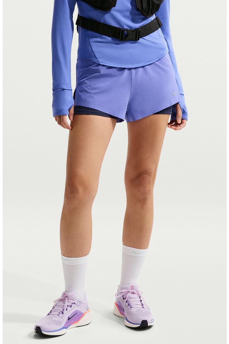 Swift Dri-FIT Mid-Rise 2-in-1 Running Shorts, Main, color, SAPPHIRE/ MIDNIGHT NAVY