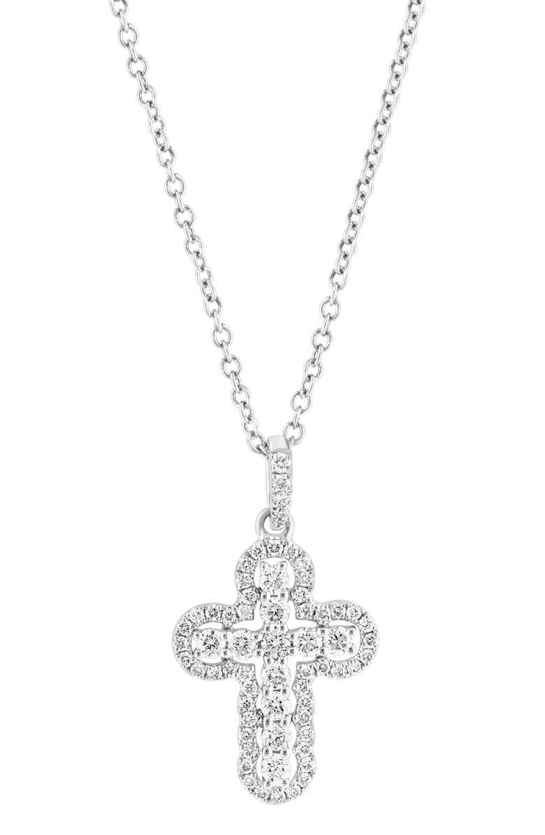 EFFY 14K White Gold Diamond Cross Pendant Necklace - 0.35ct., Main, color,