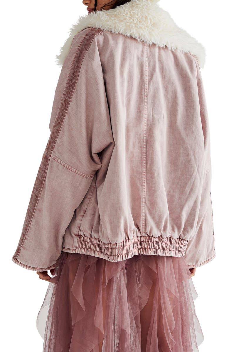 Free People Lolo Faux Fur Collar Denim Jacket, Alternate, color, 