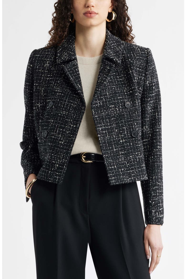 Textured Cropped Jacket, Main, color, BLACK- IVORY TWEED