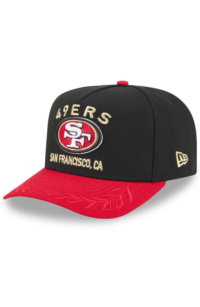 New Era Men's New Era  Black/Scarlet San Francisco 49ers 2025 NFL Draft A-Frame 9FIFTY Snapback Hat, Main, color, 