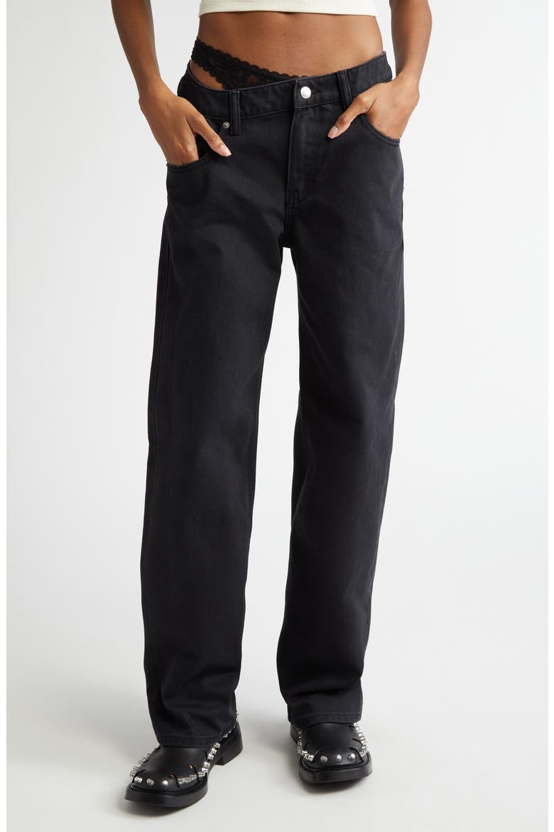 Lace Undies Detail Nonstretch Jeans, Main, color, WASHED BLACK