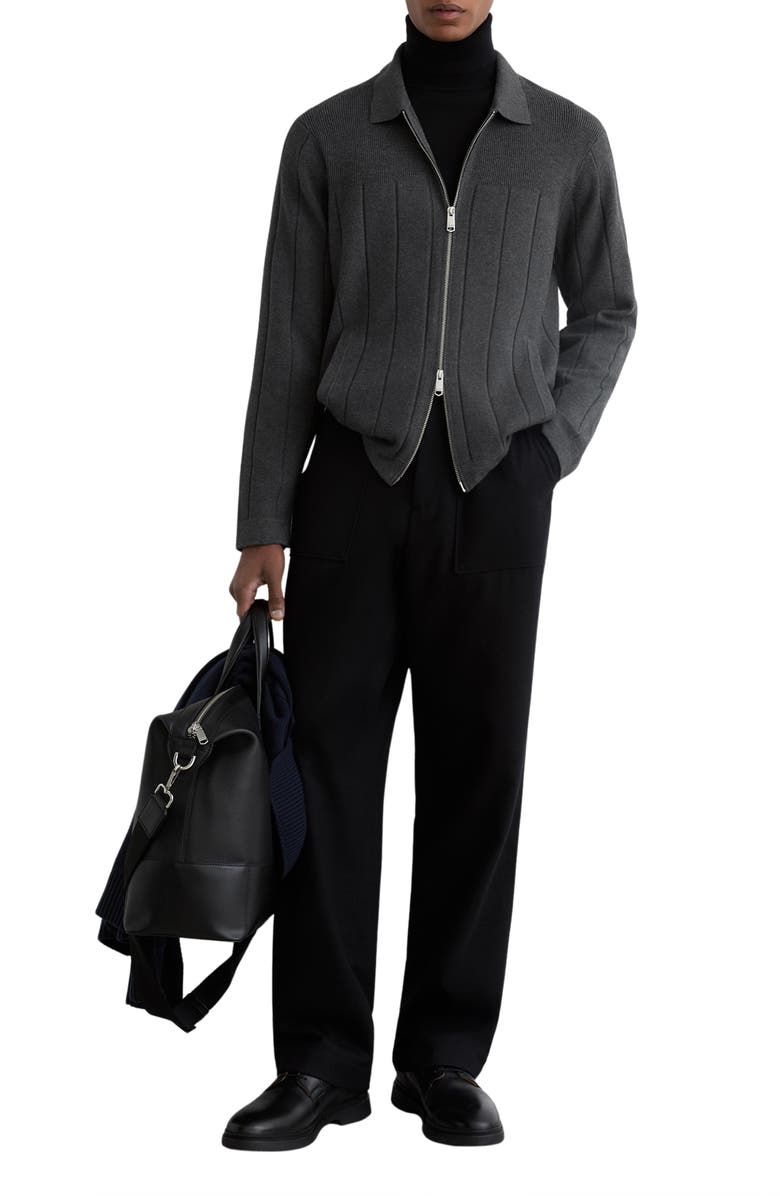 Reiss Cassius Wide Rib Zip Cardigan, Alternate, color, Charcoal Melang