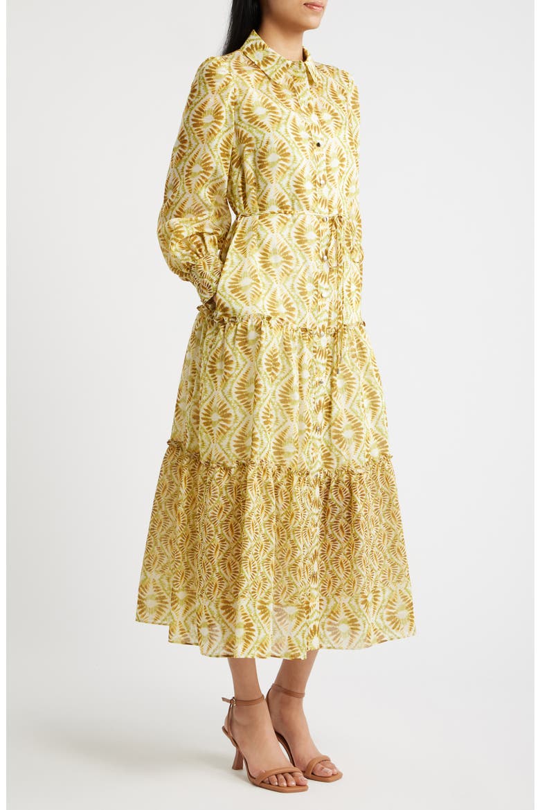 Tile Print Long Sleeve Tiered Shirtdress, Alternate, color, YELLOW MULTI