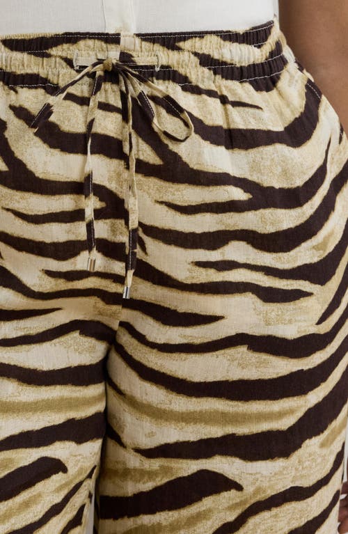 Ralph Lauren Womens Zebra Print Linen Wide Leg Pants Xs 3x In Brown