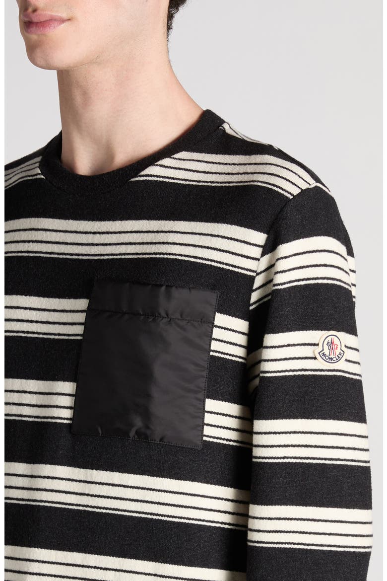 Mixed Media Stripe Long Sleeve Knit Top, Alternate, color, BLACK