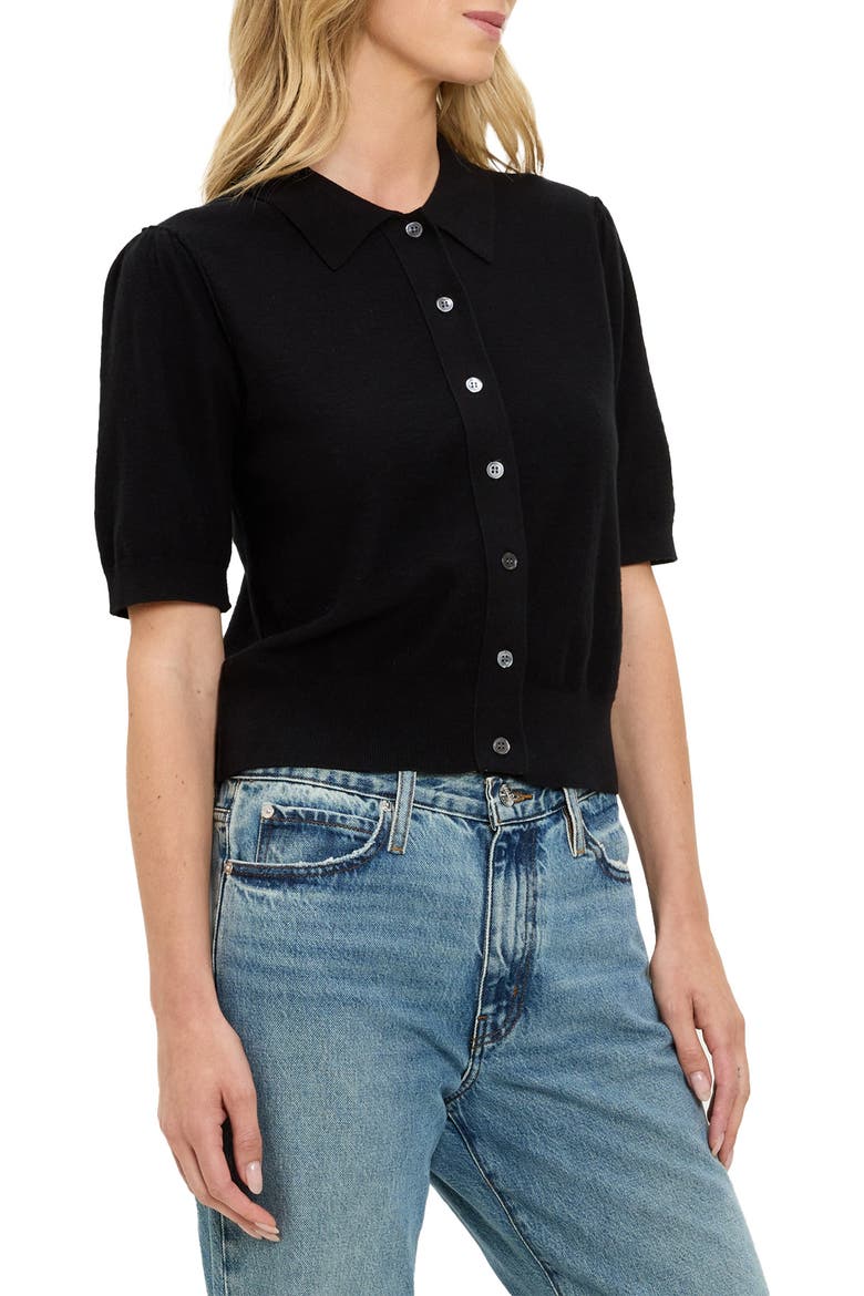 Sparrow Button Front Knit Shirt, Alternate, color, BLACK