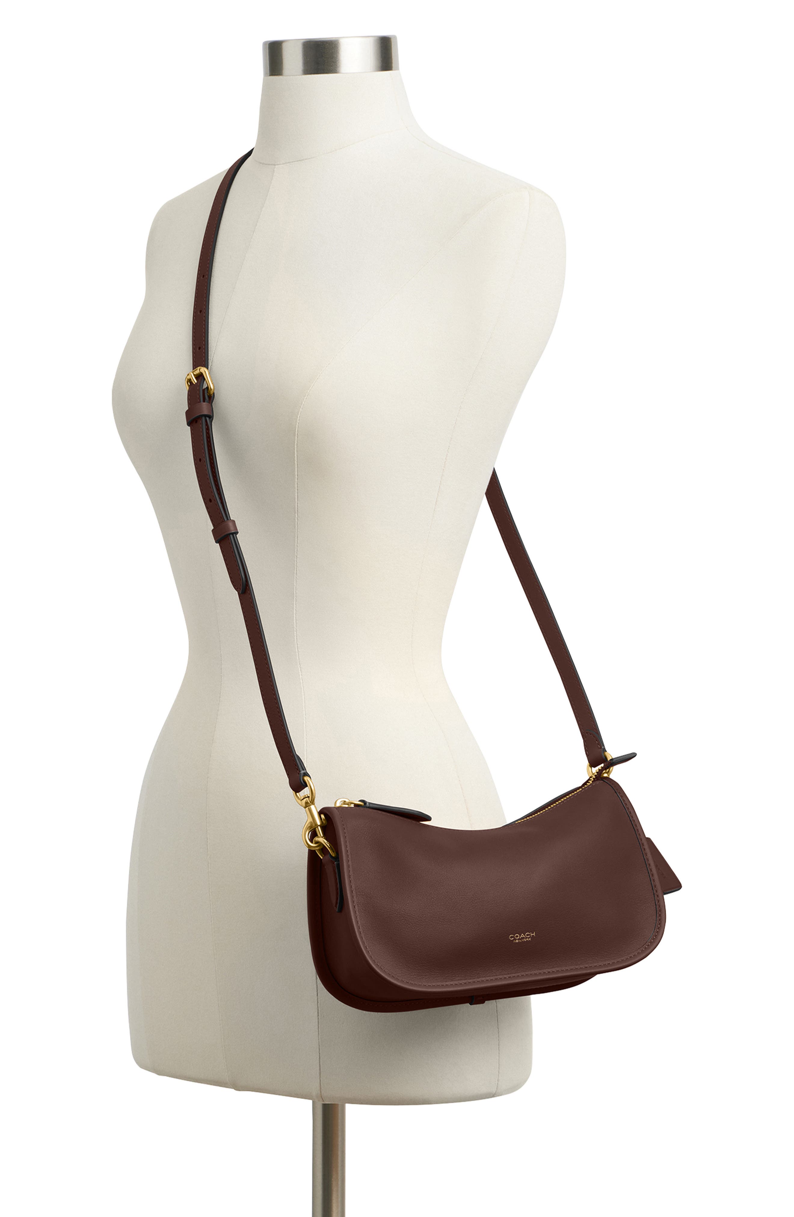 COACH Waverly Natural Grain Leather Shoulder Bag, Alternate, color, Maple
