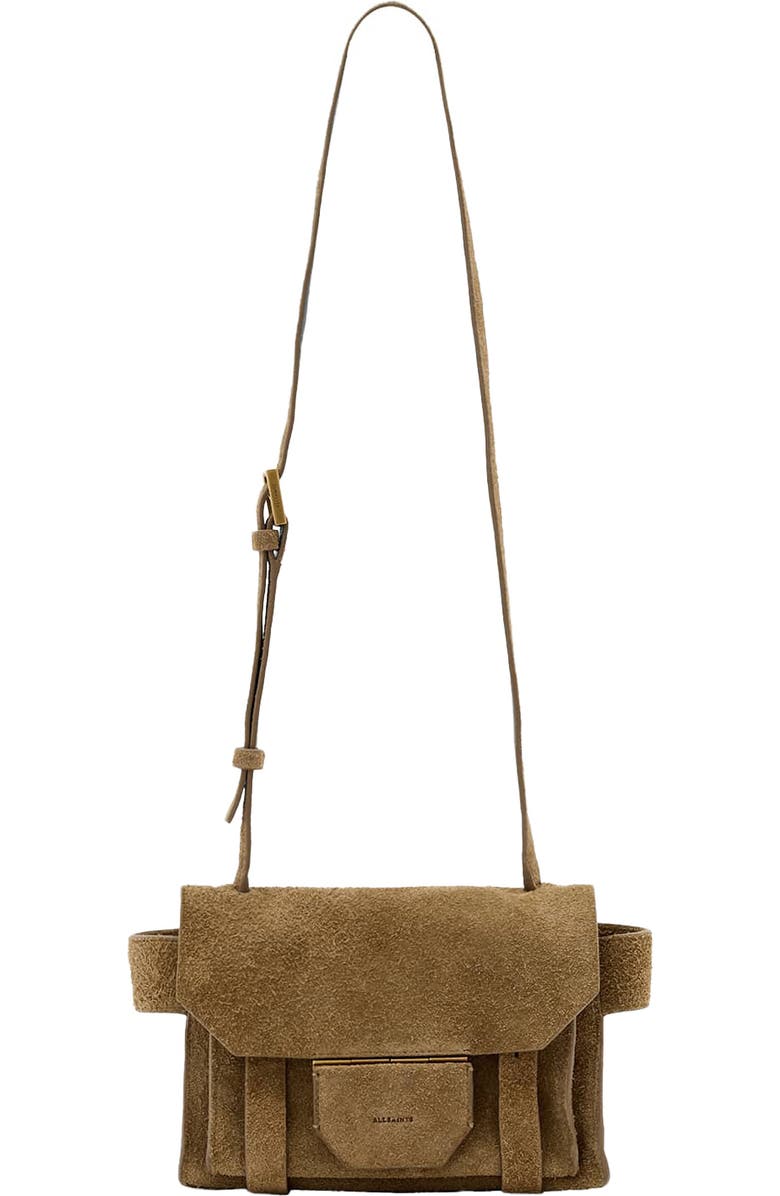 AllSaints Mini Ursa Suede Crossbody Bag, Main, color, Biscuit Brown