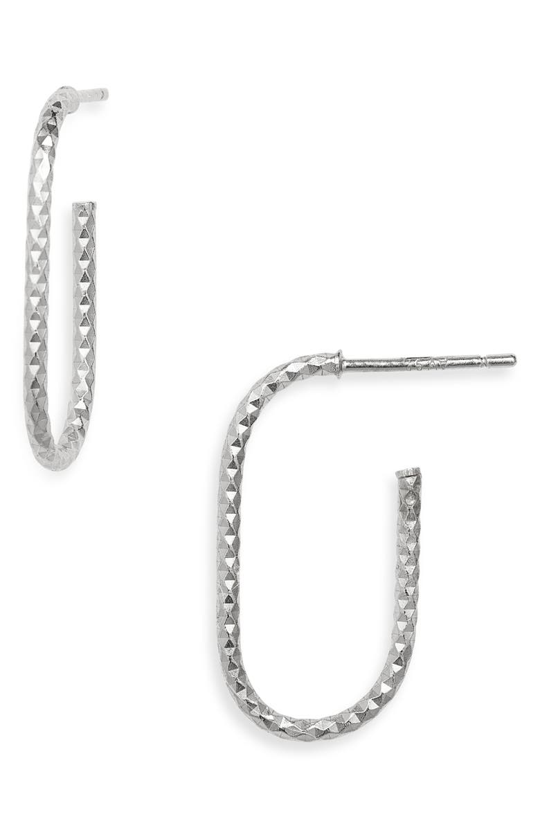 ARGENTO VIVO Diamond Cut Elongated Oval Hoop Earrings, Main, color, Silver