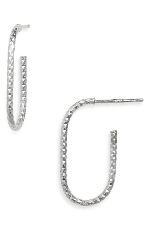 Diamond Cut Elongated Oval Hoop Earrings