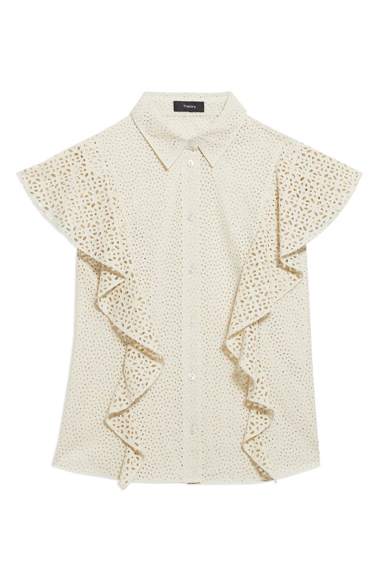 Theory Nova Flutter Sleeve Eyelet Cotton Blouse, Alternate, color, Ecru