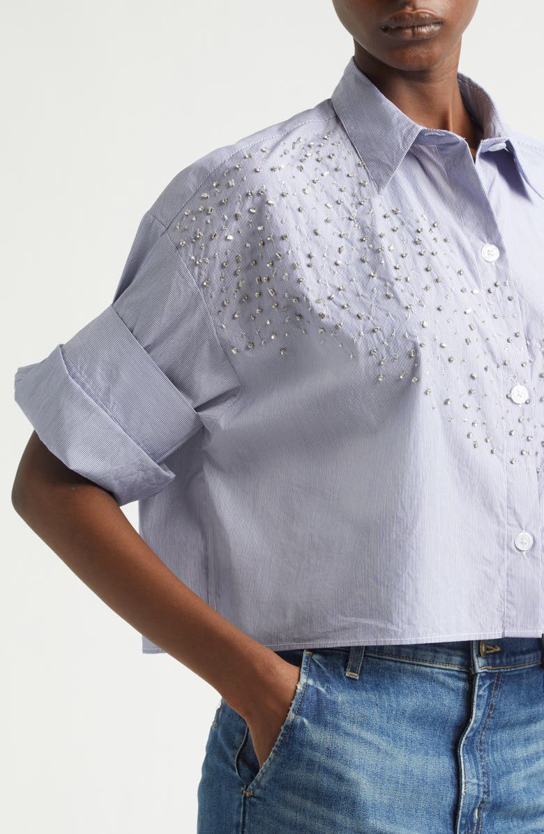 TWP Next Ex with Crystals Cotton Button-Up Shirt, Alternate, color, White / Midnight