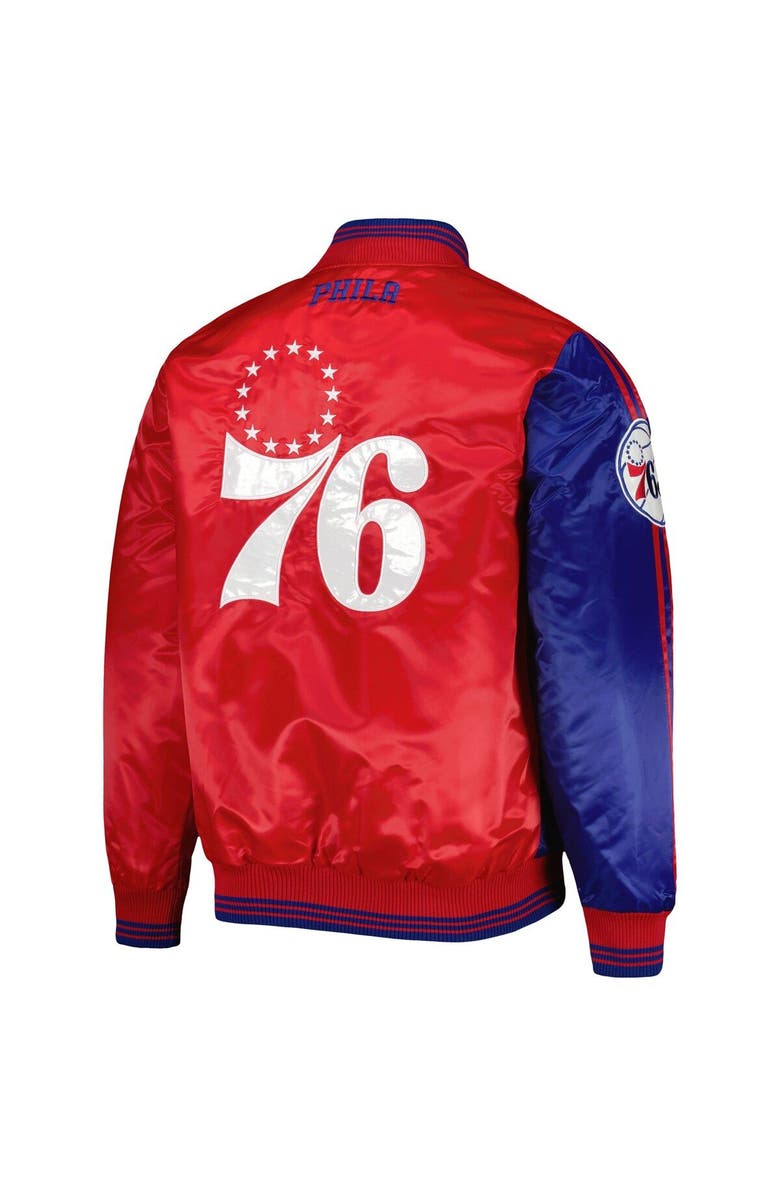 STARTER Men's Starter Royal/Red Philadelphia 76ers Fast Break Satin Full-Snap Jacket, Alternate, color, Royal