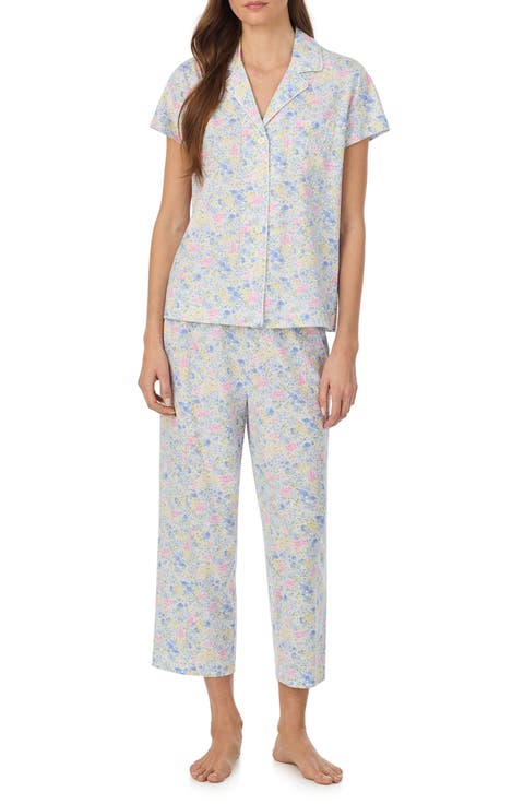 Short Sleeve Cotton Blend Crop Pajamas