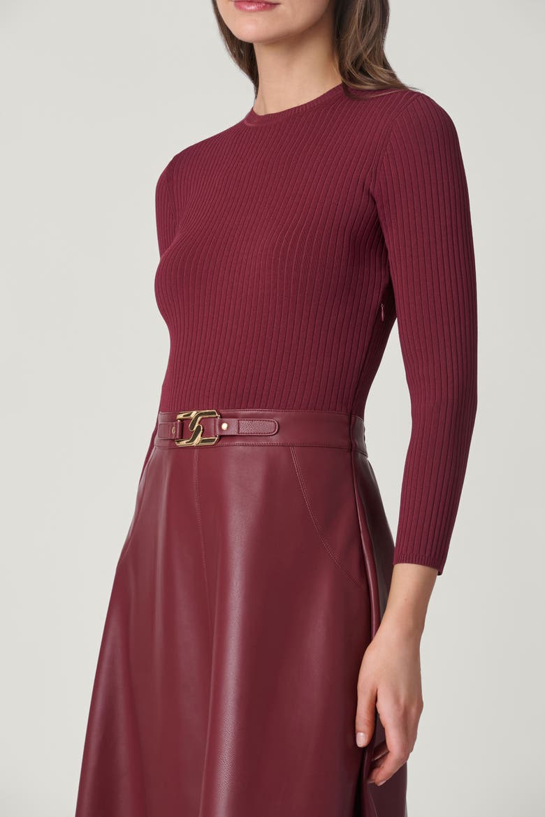 Leather Knit Mixed Media Paige Dress, Alternate, color, Burgundy