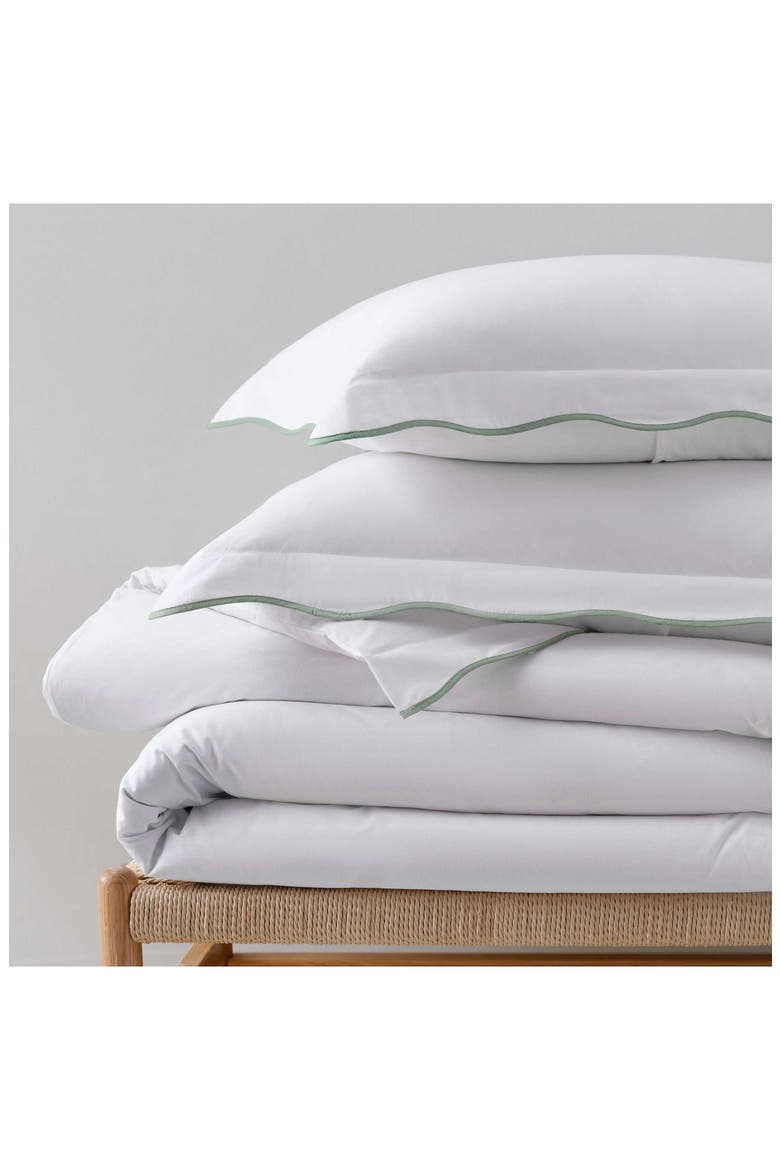 Simple Scallop Cotton Percale Duvet Set, Alternate, color, WHITE/ GREY GREEN