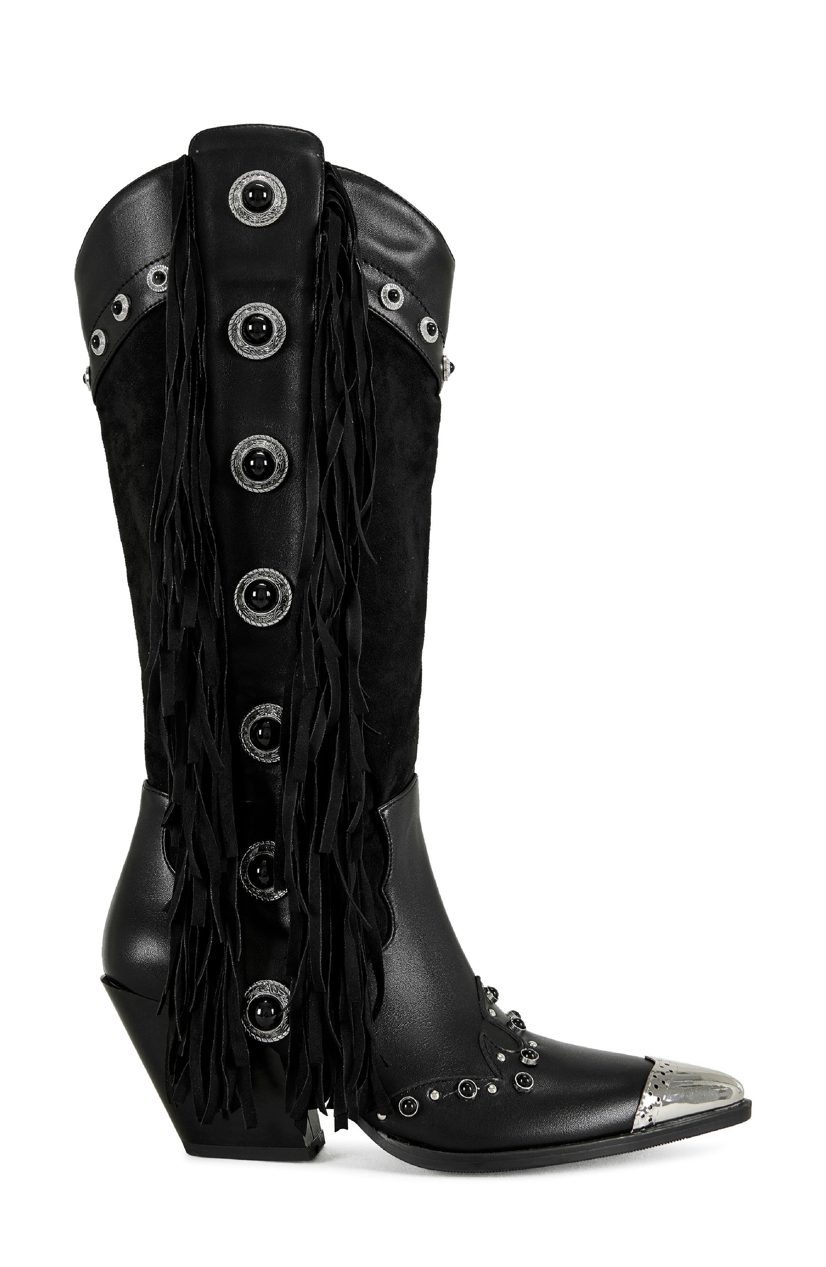 AZALEA WANG Pelagius Fringe Western Boot, Alternate, color, Black