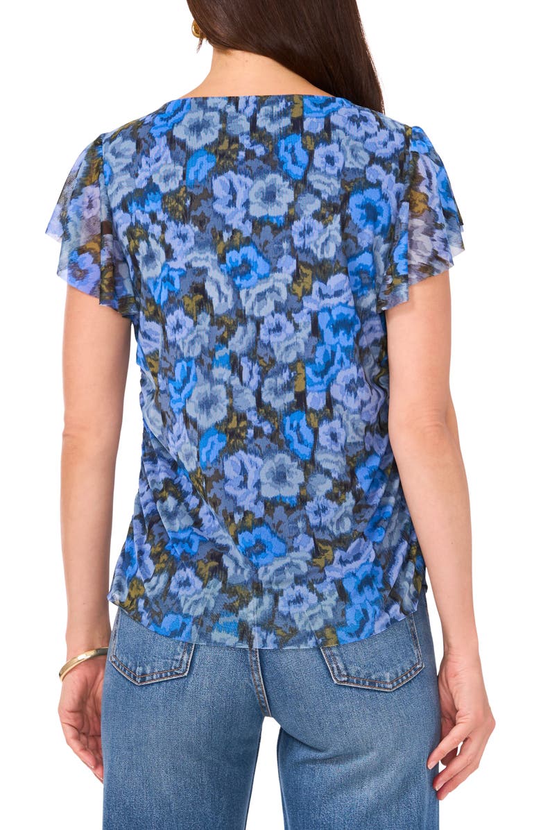 Vince Camuto Floral Flutter Sleeve Mesh Top, Alternate, color, Royal Azure