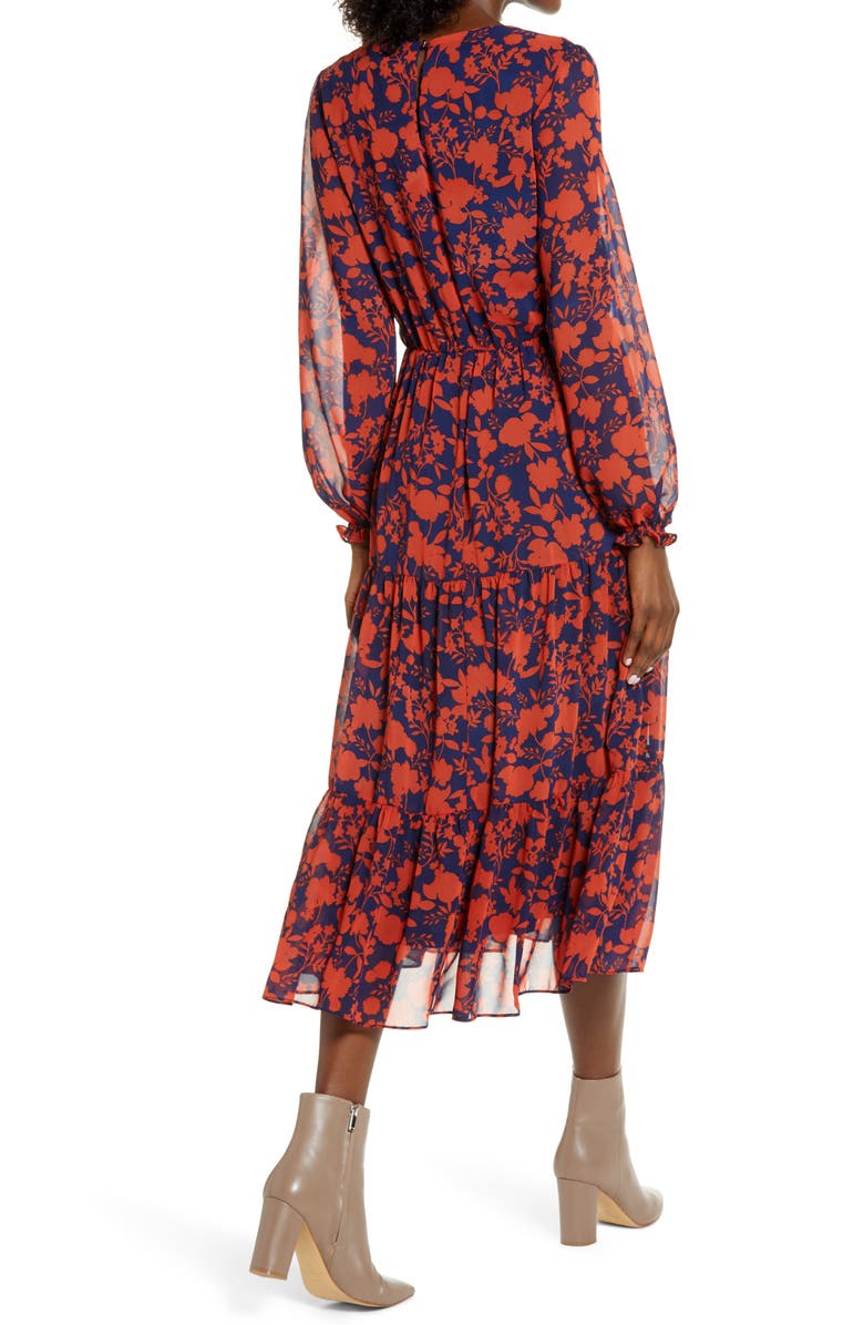 Julia Jordan Floral Long Sleeve Chiffon Midi Dress, Alternate, color,
