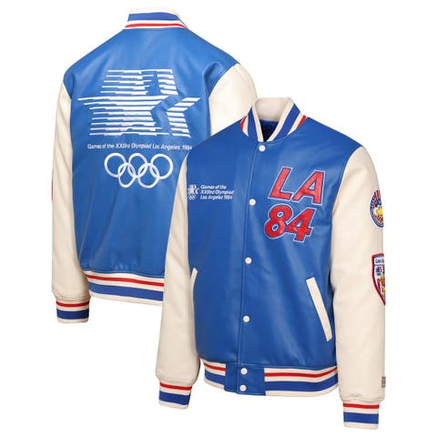 Men's Outerstuff Royal/Cream Los Angeles 1984 Summer Olympics Varsity Full-Snap Jacket
