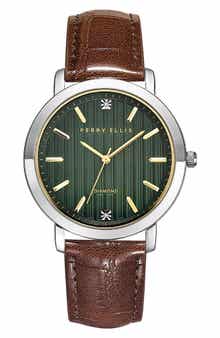 Perry Ellis Ultrathin Diamond Leather Strap Watch, 42mm