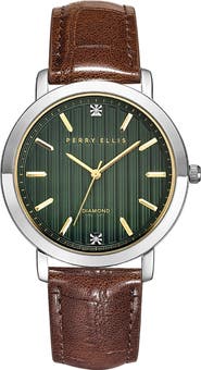 Perry Ellis Ultrathin Diamond Leather Strap Watch, 42mm