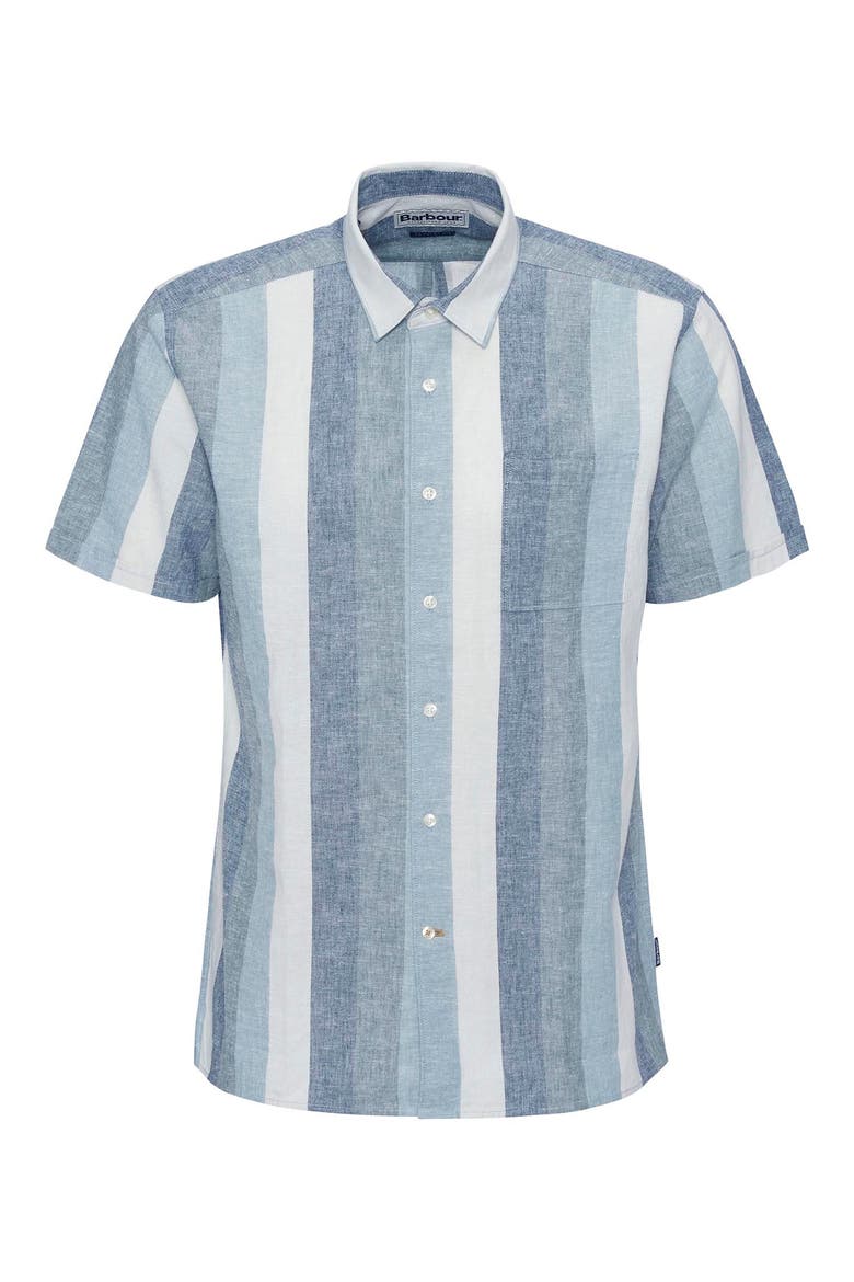 Portwell Stripe Summer Fit Short Sleeve Button-Up Shirt, Alternate, color, NAVY