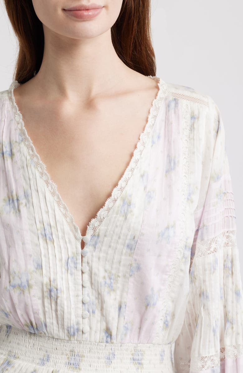 LoveShackFancy Winfrey Smocked Lace Long Sleeve Minidress, Alternate, color, Lilac Vanilla