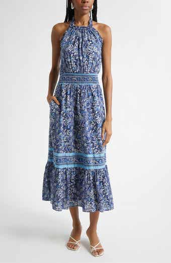 Delia Mixed Print Halter Neck Cotton Dress