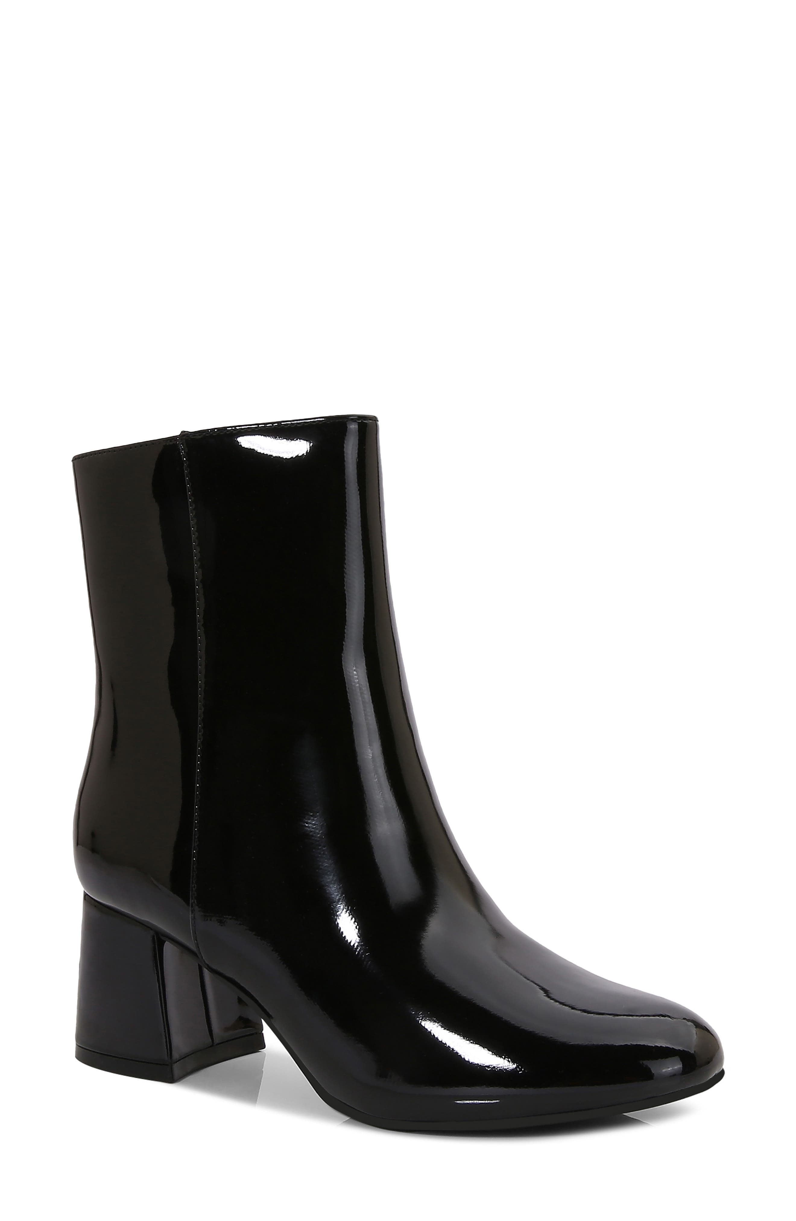 Amora Faux Leather Bootie, Main, color, BLACK PATENT