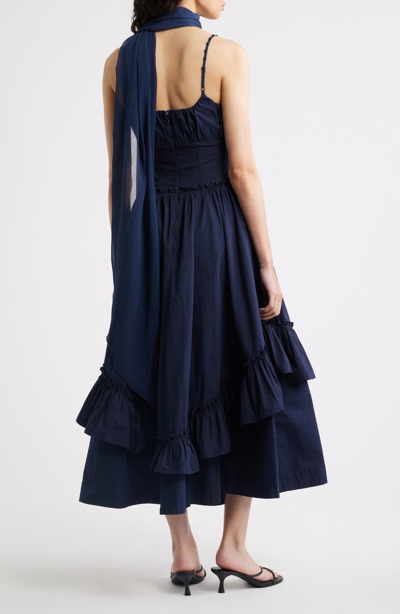 Damson Madder Juno Ruffle Midi Dress & Sheer Scarf, Alternate, color, Navy