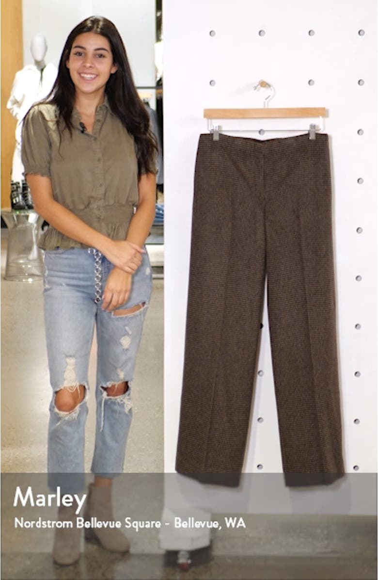 Houndstooth Wool Blend Flannel Wide Leg Pants, sales video thumbnail