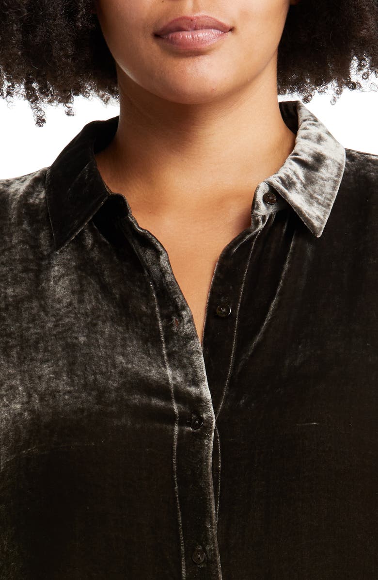 Eileen Fisher Classic Collar Long Velvet Button-Up Shirt, Alternate, color,