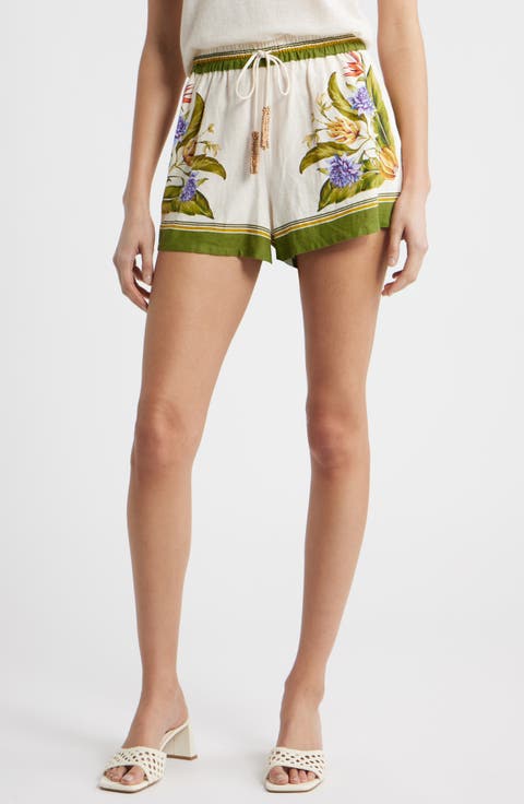 Tropical Scarf Sand Linen Blend Shorts