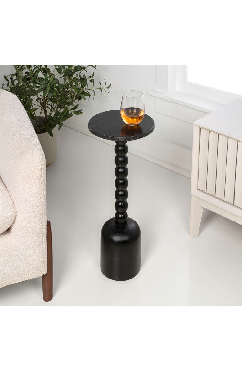 JONATHAN Y Turner 24.5" Designer Cottage Spindle Wood Column Drink Table and Decorative End Table with Marble Round Top, Alternate, color, Black